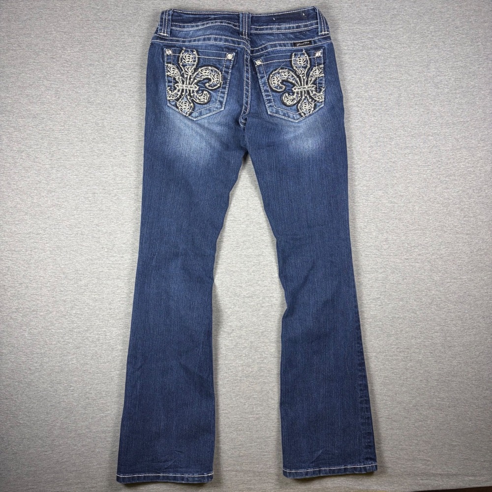 Miss Me Bootcut Jeans Women 27 Blue JP6126BV Fleur De Lis Embellished Dark Wash